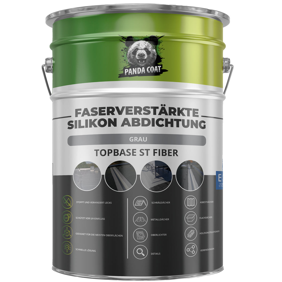 TopBase ST Fiber – Silikoninė Hidroizoliacinė Danga su Stiklo Pluoštu, Pilka/Balta, 1-4,7 kg