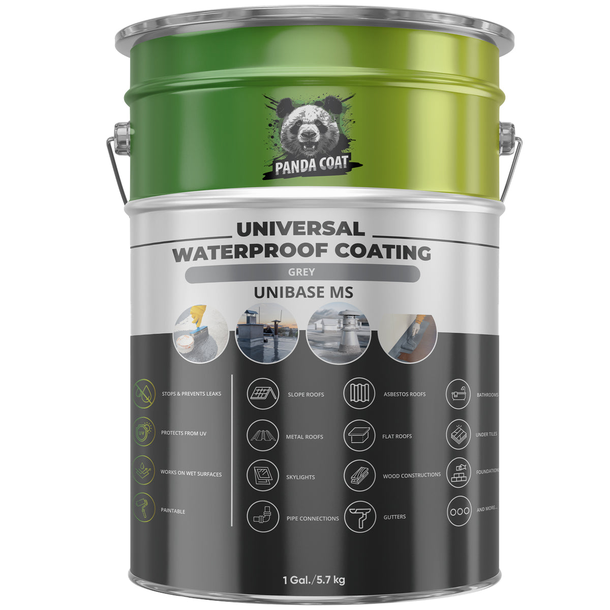 UniBase MS – Universali Hidroizoliacija (Skysta Guma), Pilka/Juoda, 1kg/5,7kg